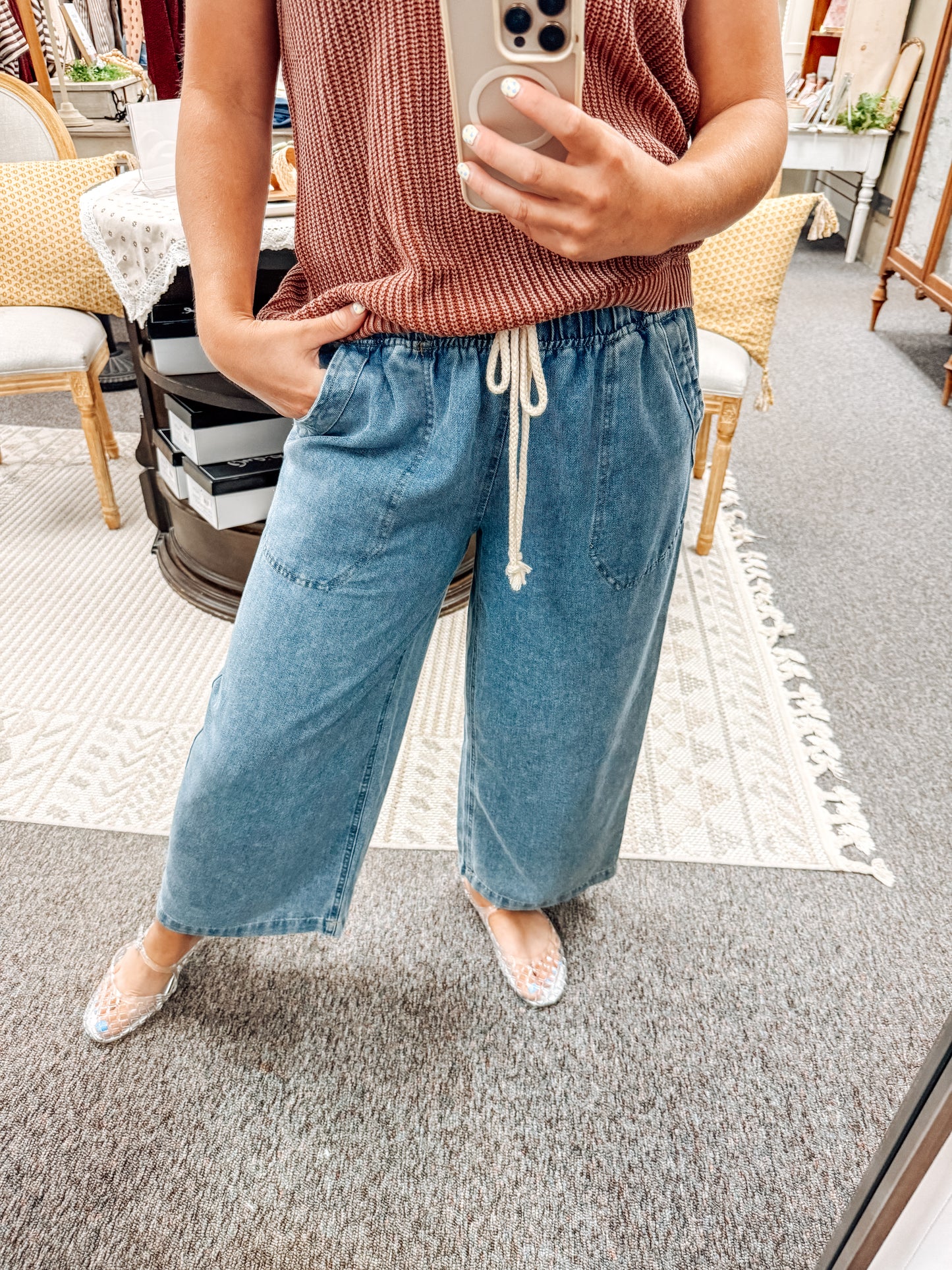 Rooted in Denim Wide Leg Drawstring Pant