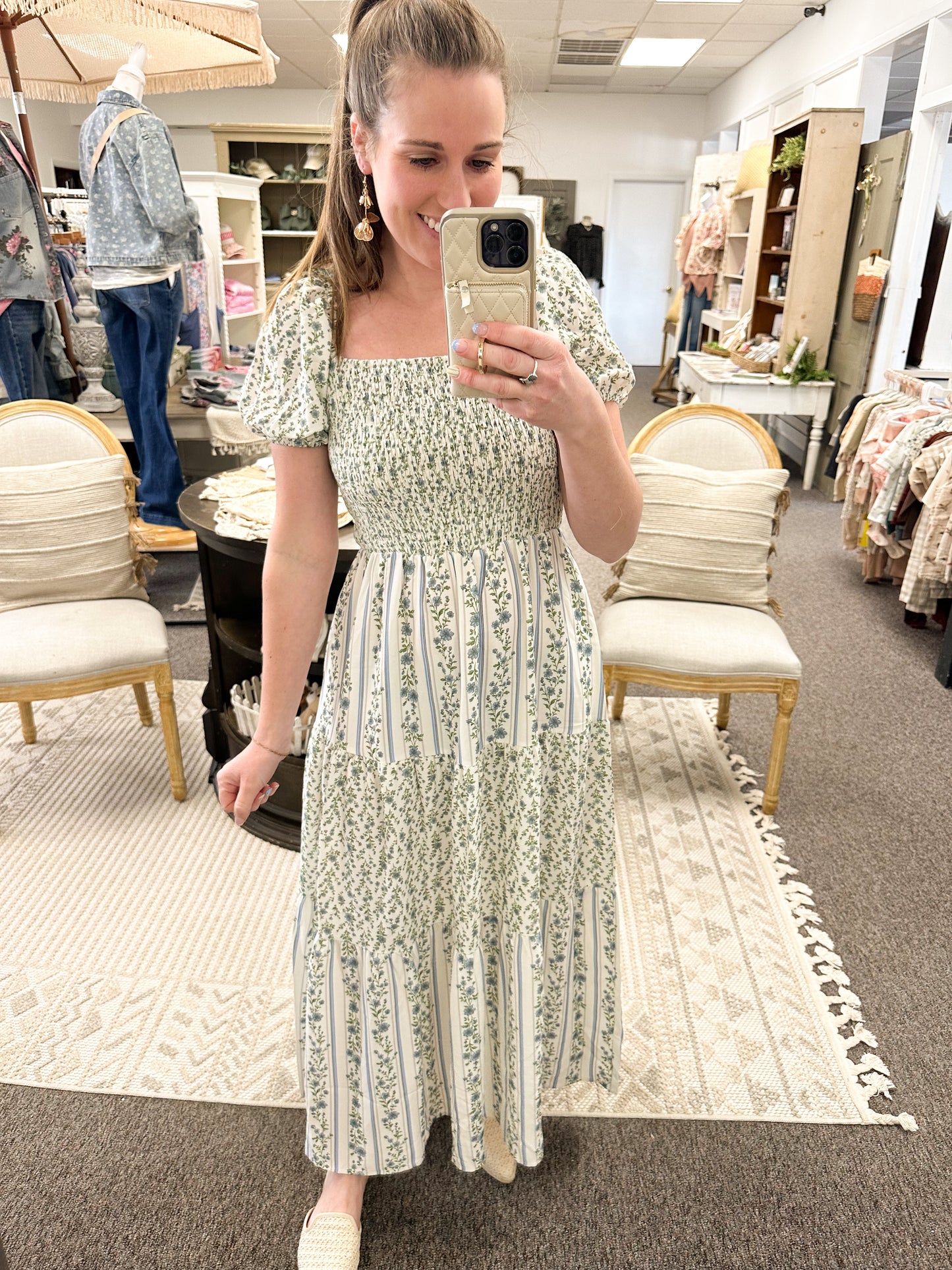 Spring Skies Printed Midi Dress (S-3X)