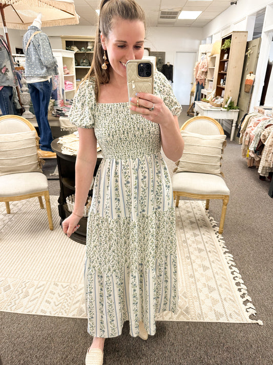 Spring Skies Printed Midi Dress (S-3X)