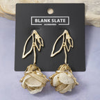 Open Leaf Fabric Drop Earrings