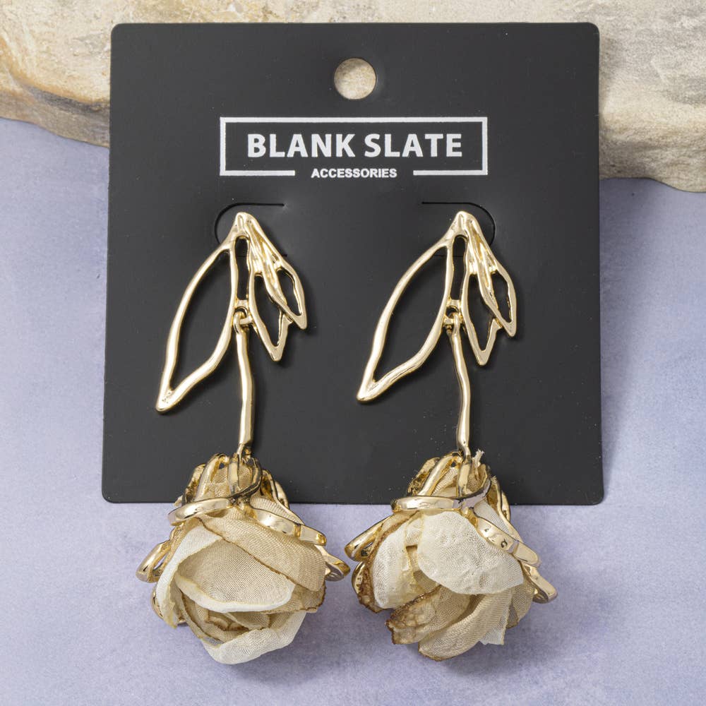 Open Leaf Fabric Drop Earrings