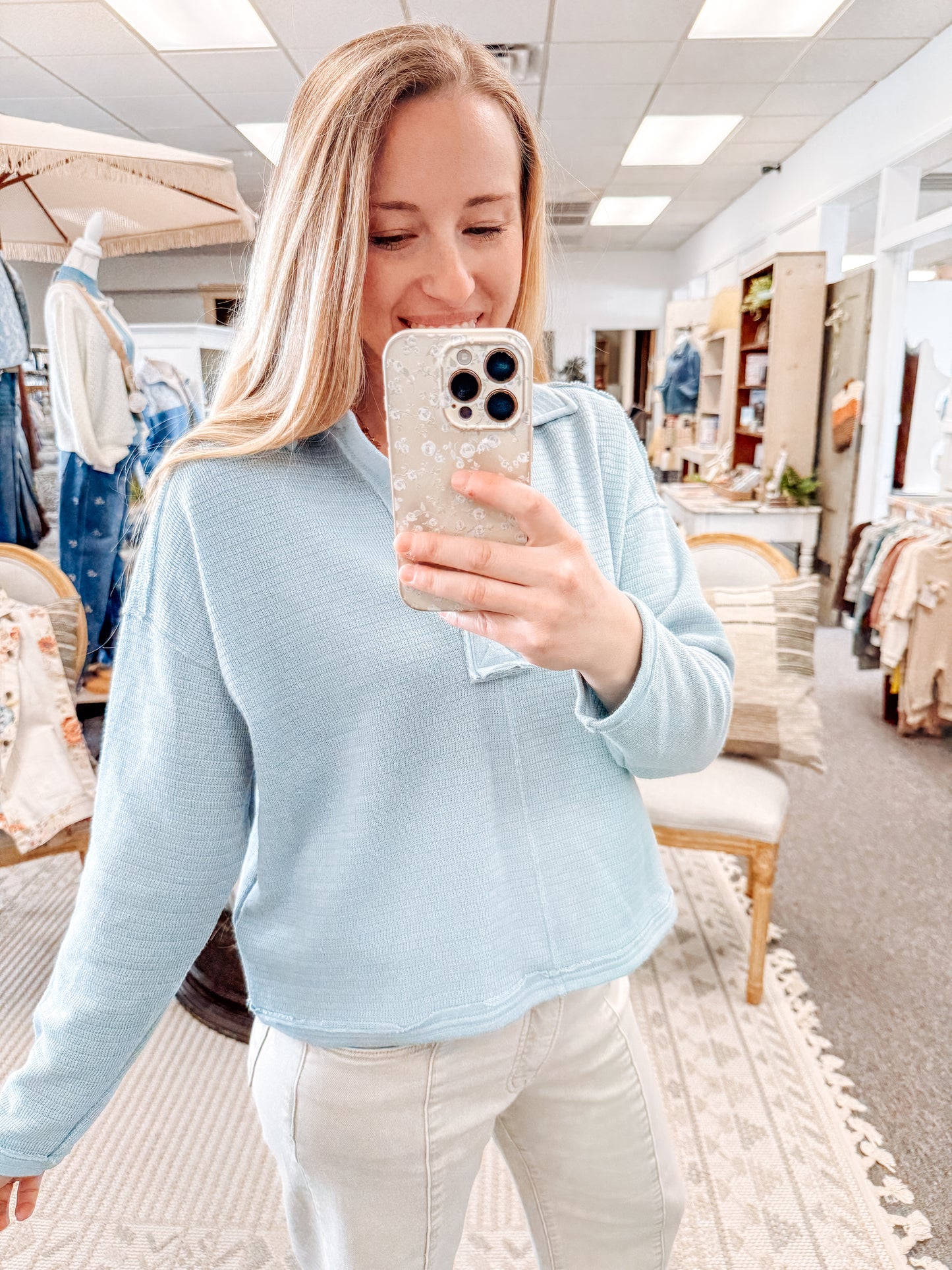 Sunny Days Ahead Long Sleeve Top-Sky Blue