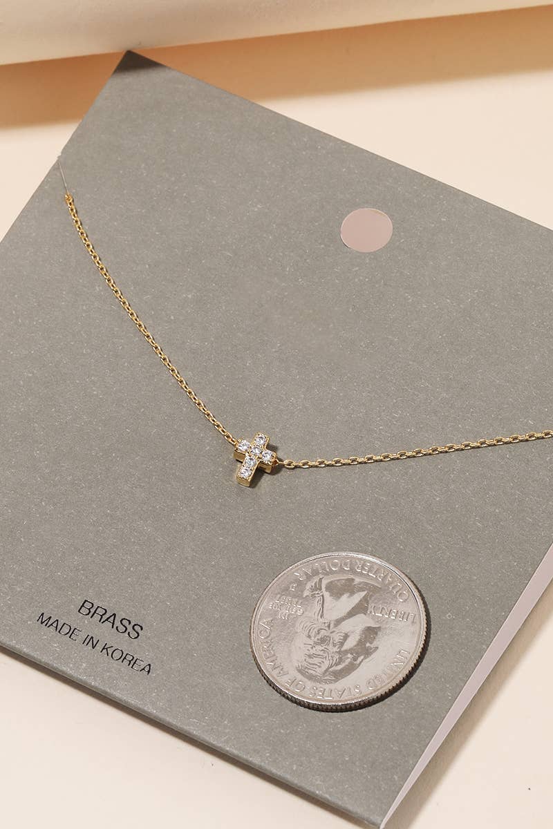 Mini Pave Cross Charm Necklace