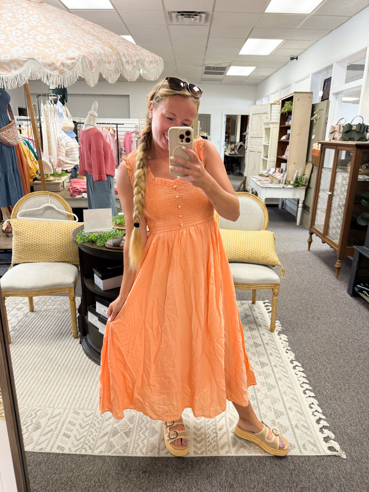 Musing in Melon Sweetheart Midi Dress