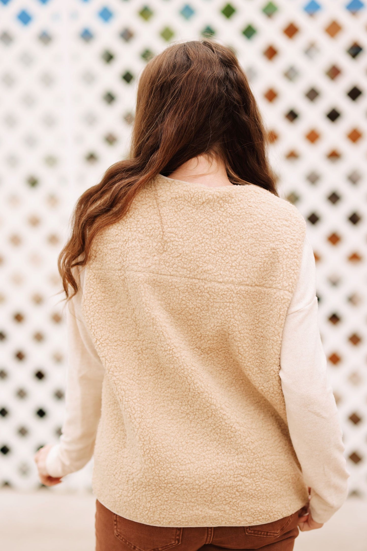 Fuzzy Button Up Fleece Vest-Taupe