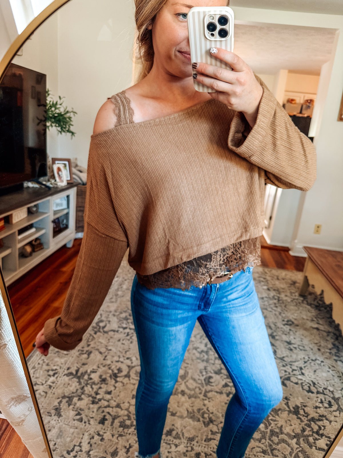 Lace & Layers Off Shoulder Knit Top