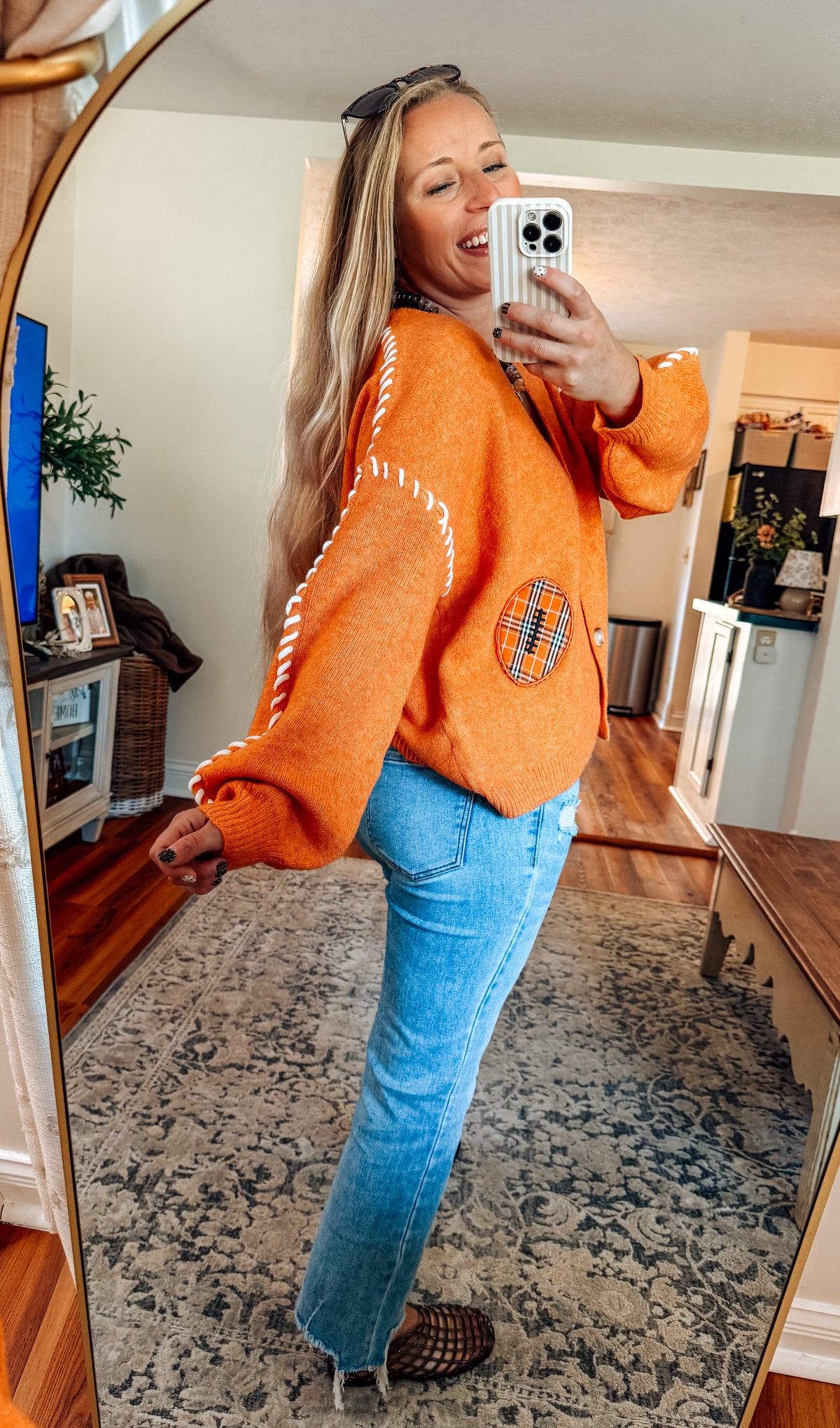 Gameday Orange Contrast Stitch Cardigan
