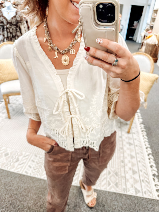 Vanilla Lace Tie Blouse (S-XL)