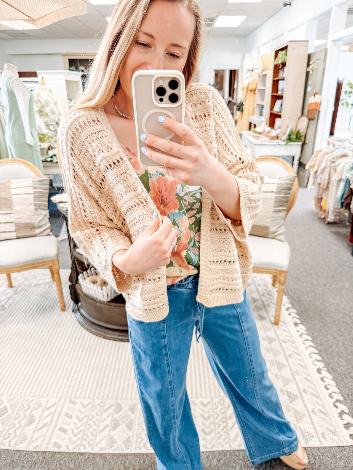 Soft Seasons Crochet Cardigan (S-XL)-Oatmeal