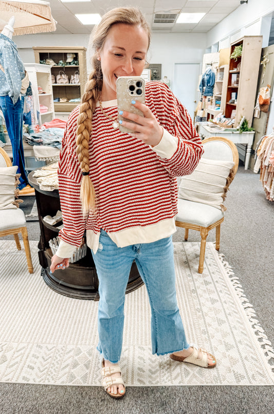 Effortlessly Striped Top-Red