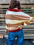 Coffee Date Contrast Collar Stripe Top