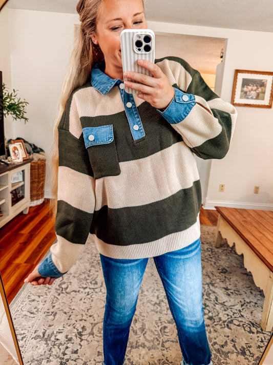 Stripes And Denim Sweater