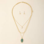 Layered Semi Precious Stone Pendant Necklace Set