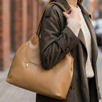 Exterior Zip Pocket Leather Hobo Shoulder Bag