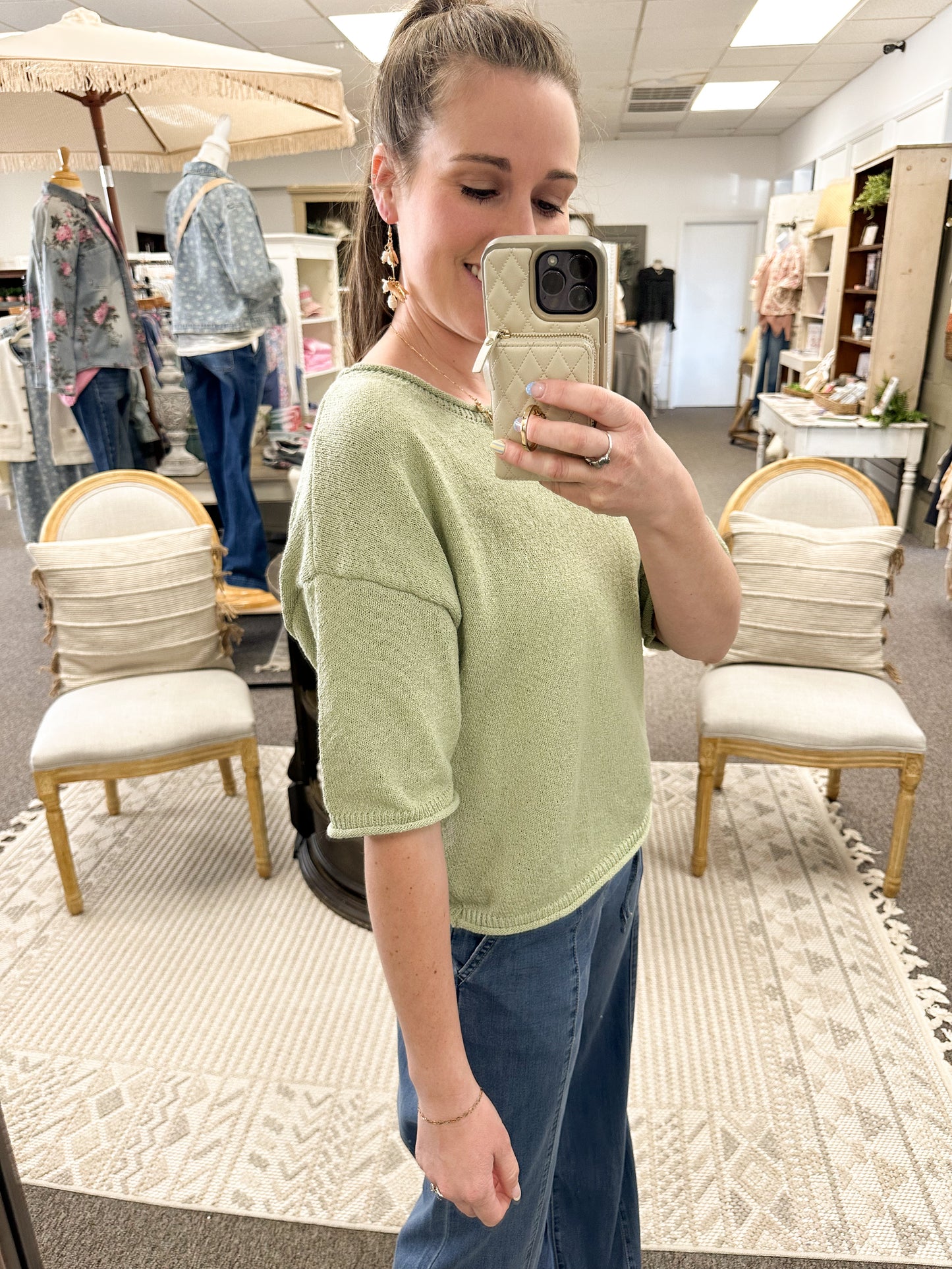 Poppin' in Spring Knit Top-Sage