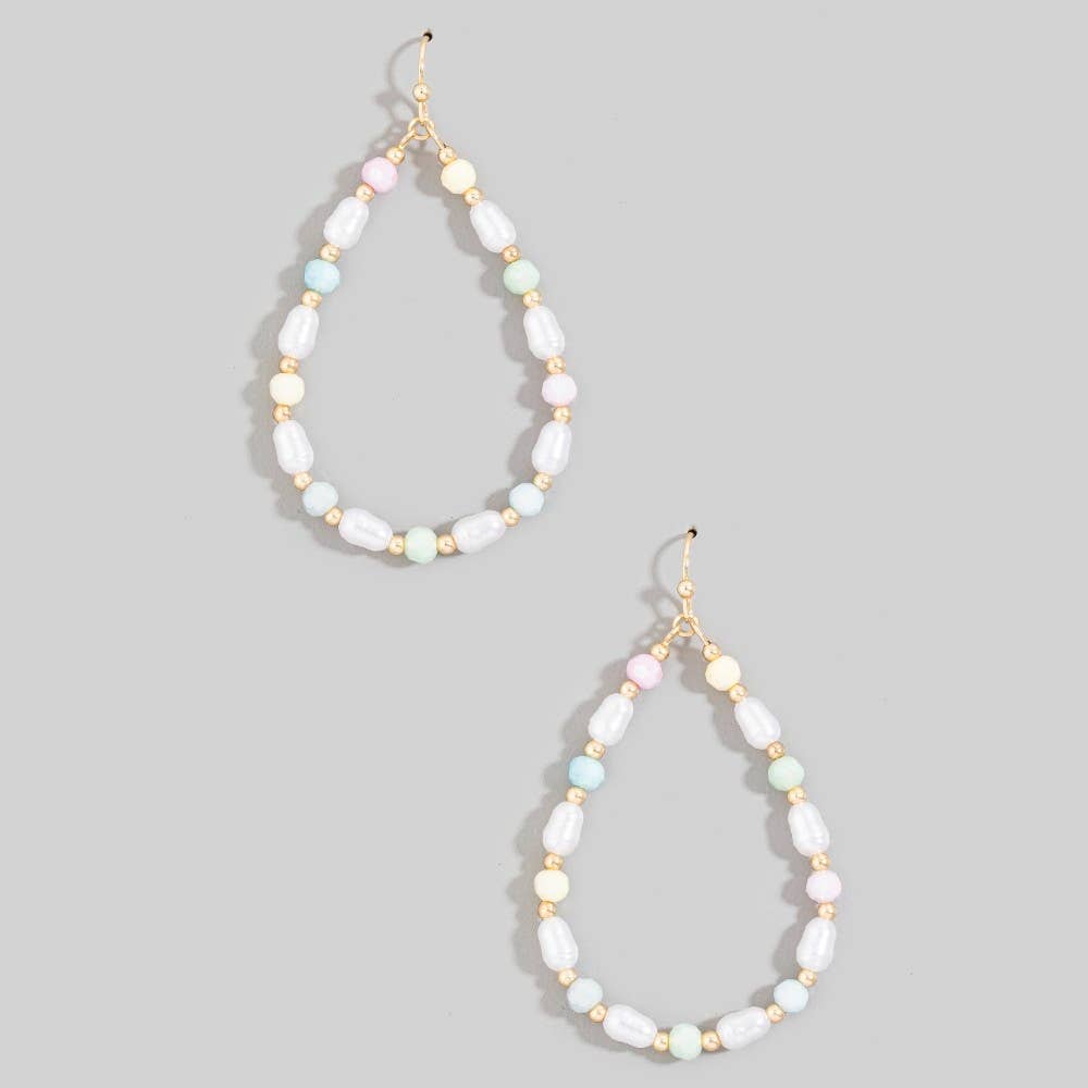 Pearl And Faceted Beaded Tear Dangle Earrings