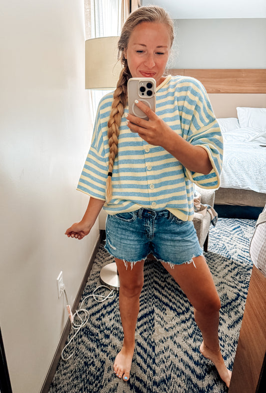 Golden Hour Striped Button Down Cardigan-Yellow