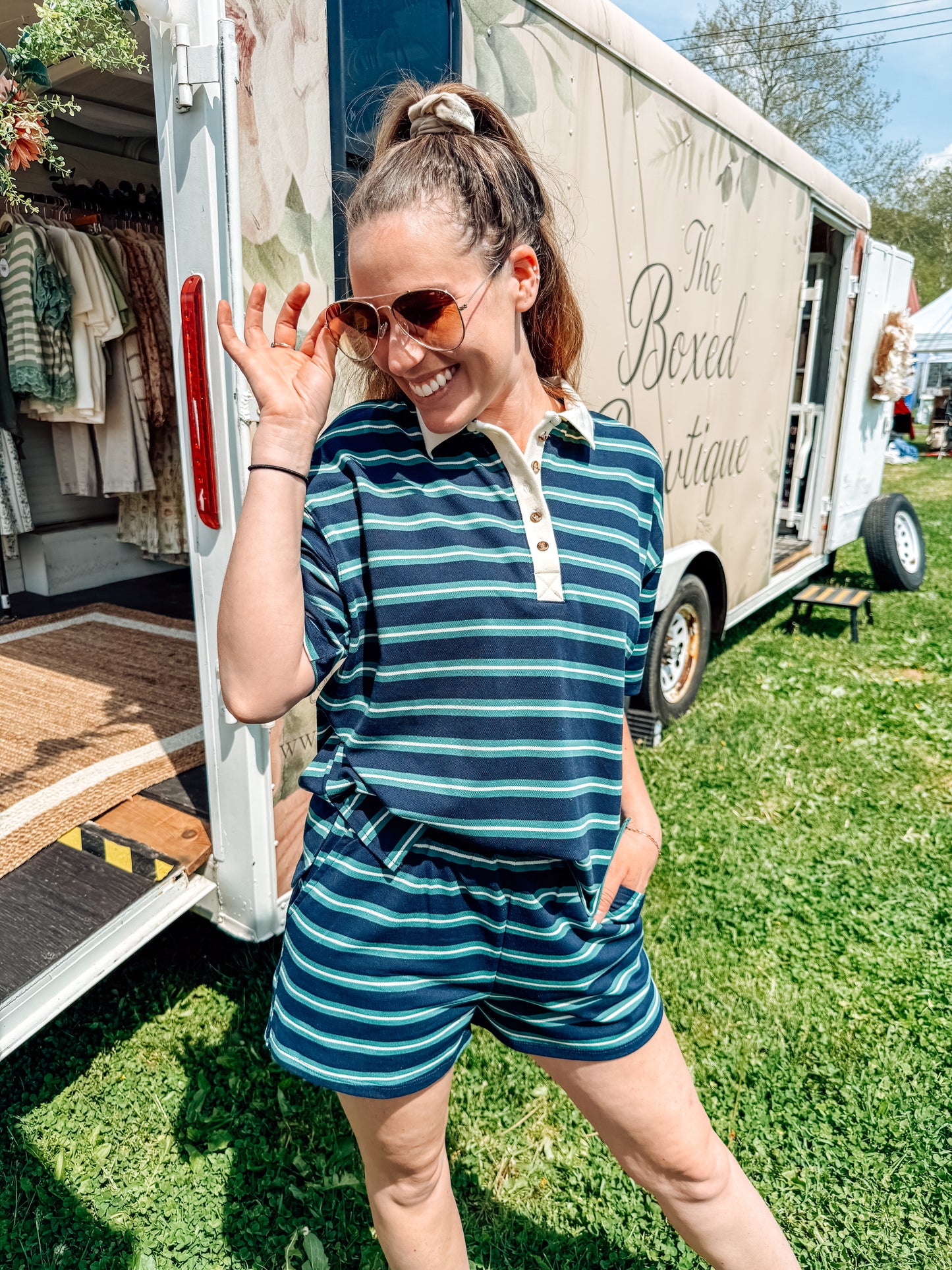 The Sideline Striped Collared Top
