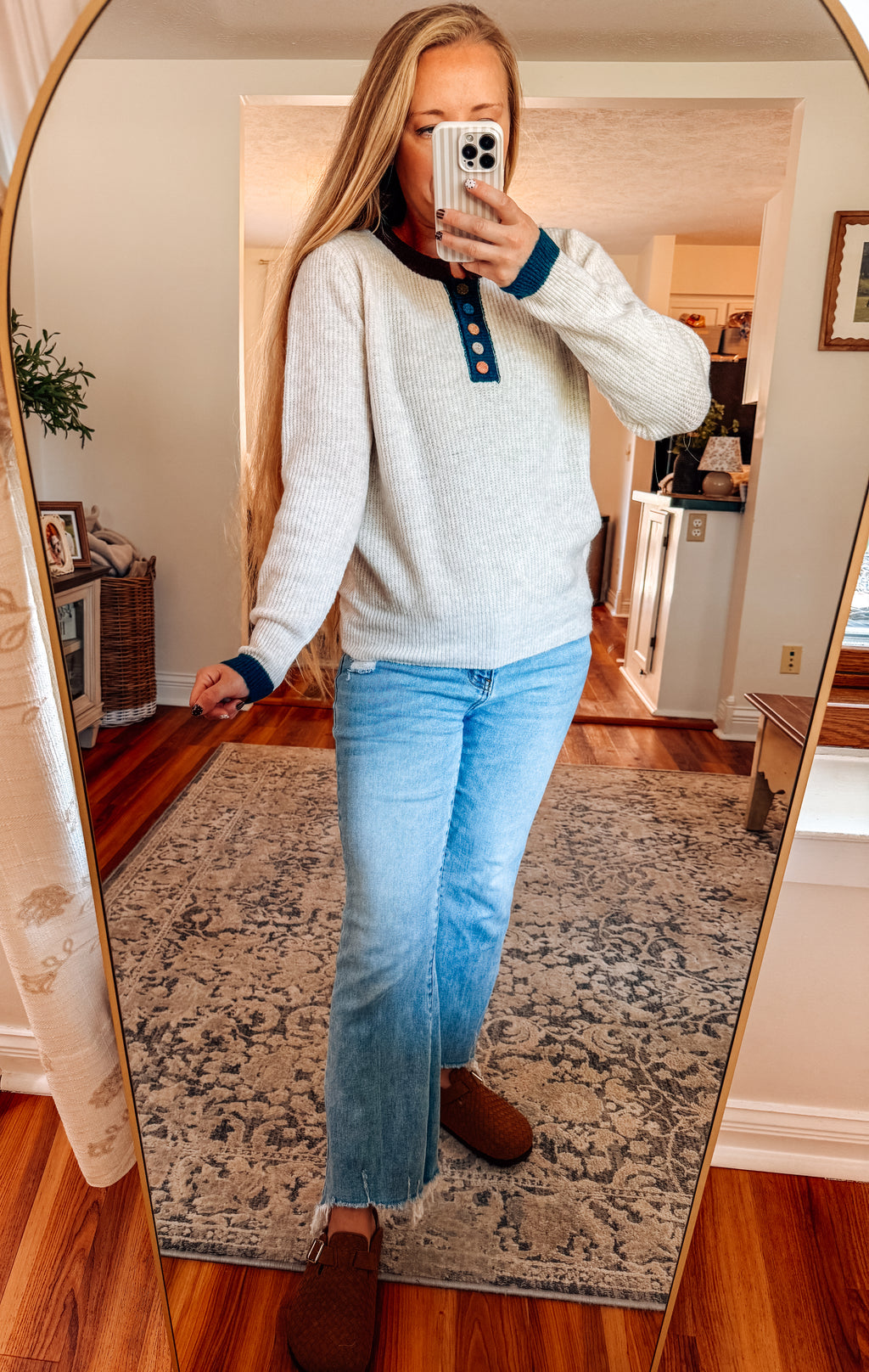 Color Pop Contrast Trim Henley Top