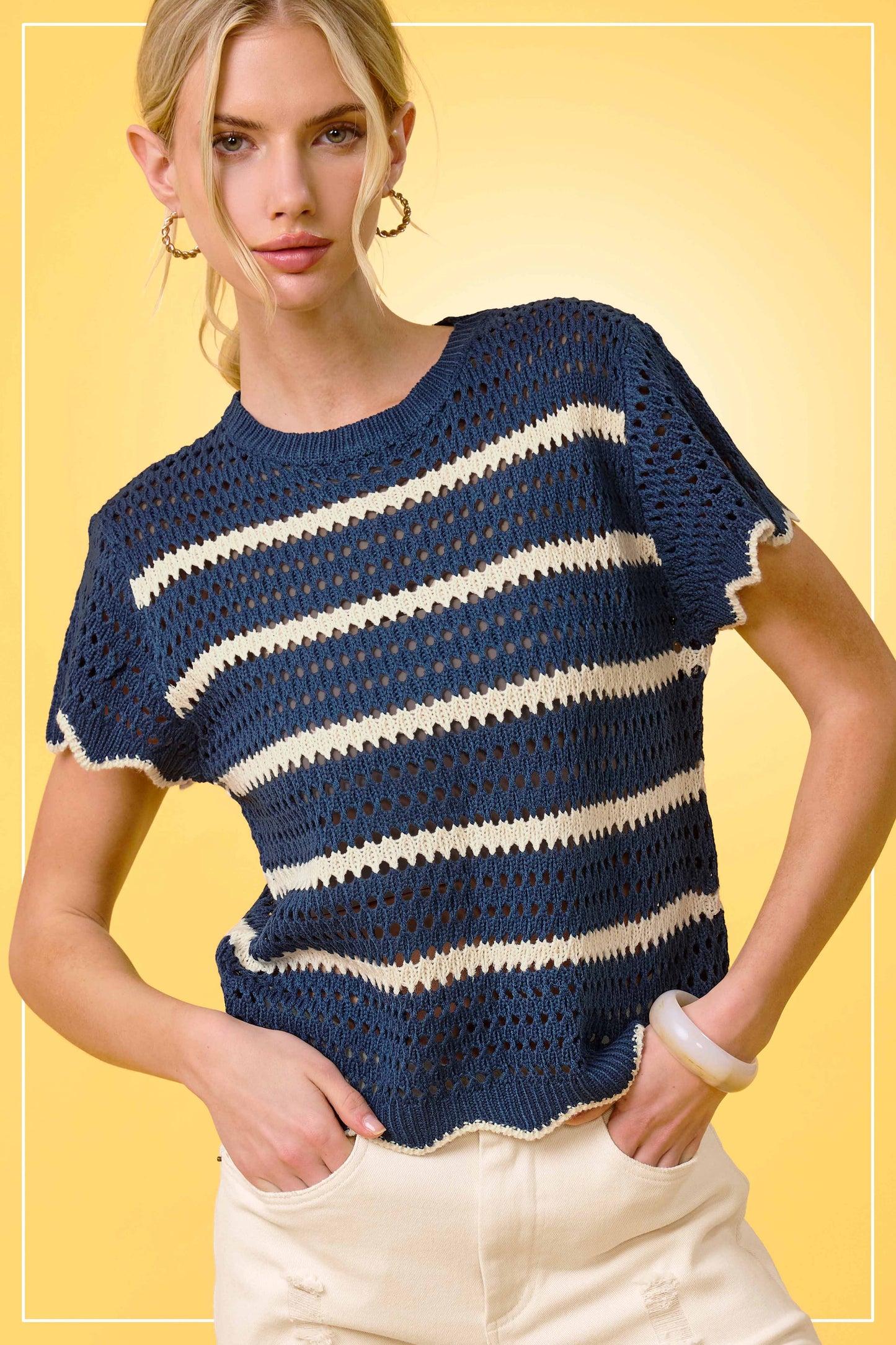 Escape to the Galaxy Scalloped Knit Top