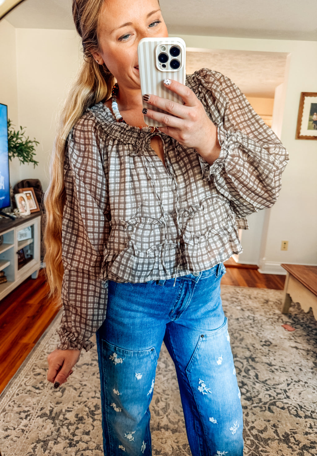 Autumn Charm Plaid Ruffled Blouse