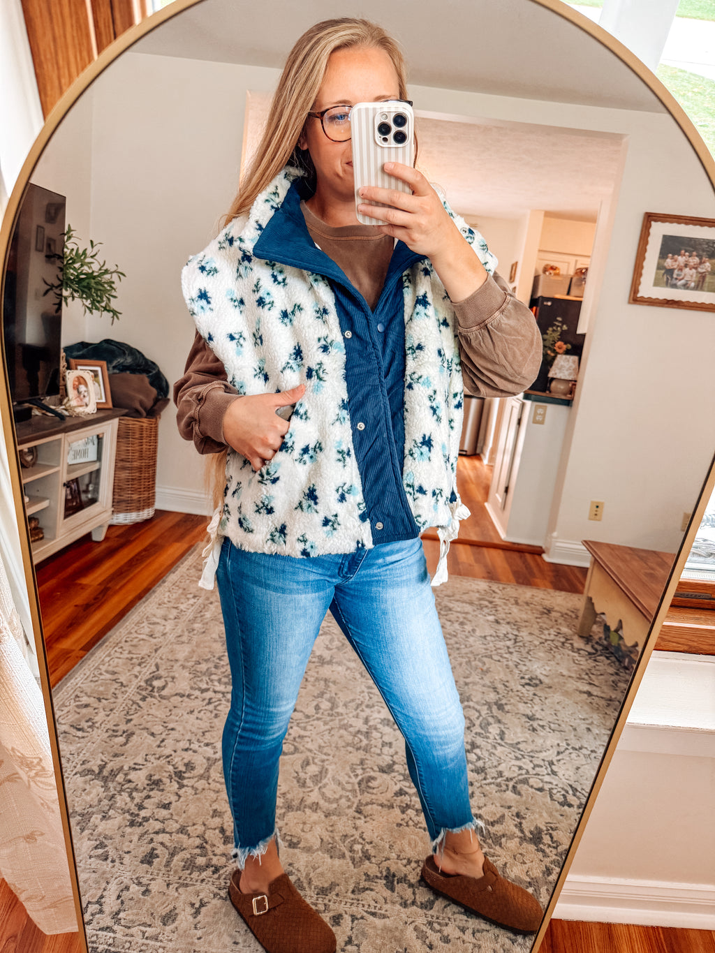 Cozy In Bloom Floral Sherpa Corduroy Vest
