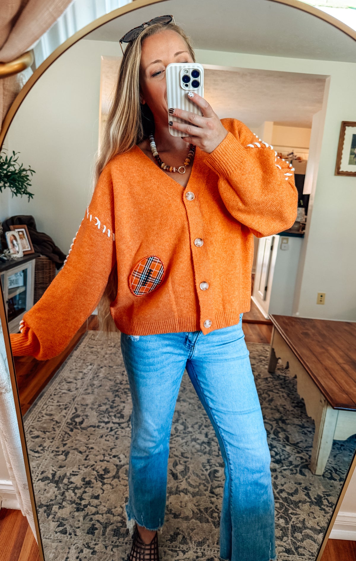 Gameday Orange Contrast Stitch Cardigan