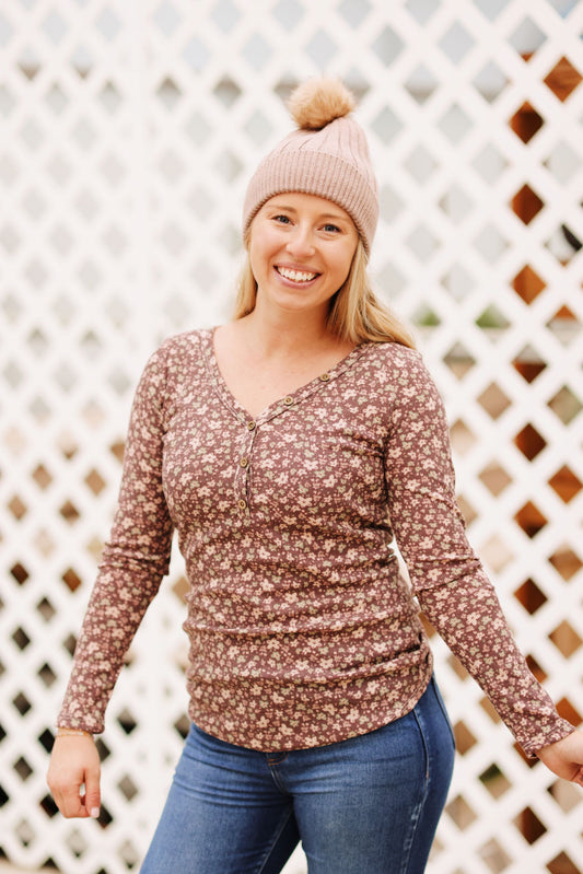 All the Time Floral V-Neck Top-Berry