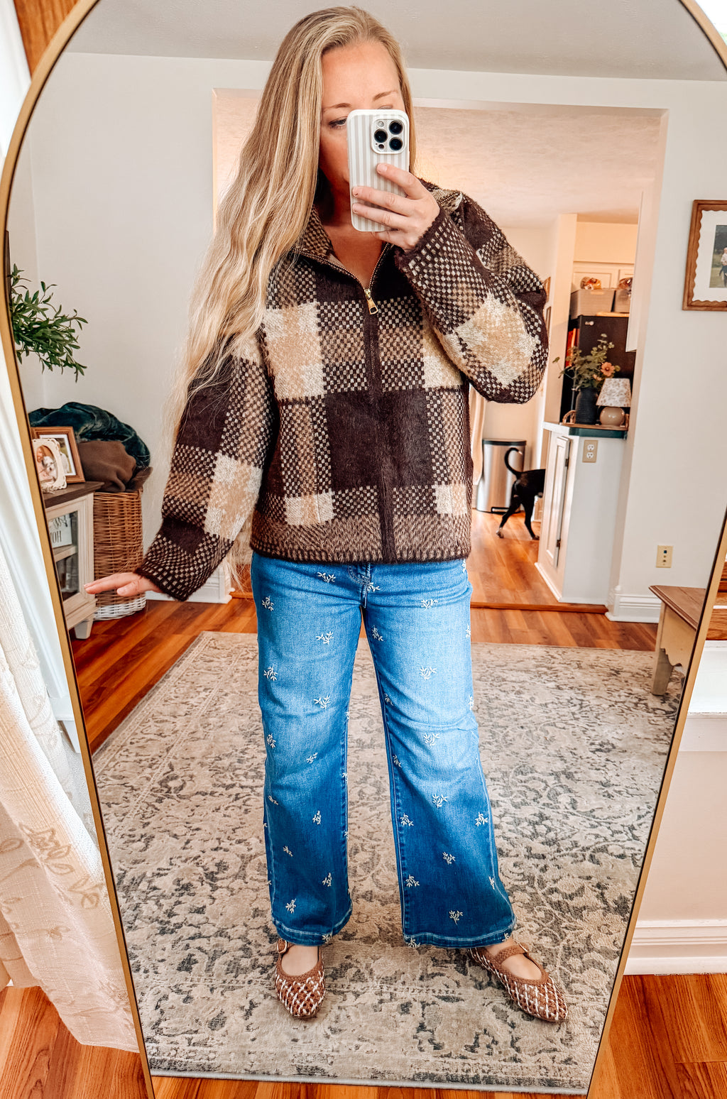 Cozy Contrast Oversized Checkered Jacquard Cardigan