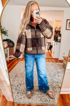 Cozy Contrast Oversized Checkered Jacquard Cardigan