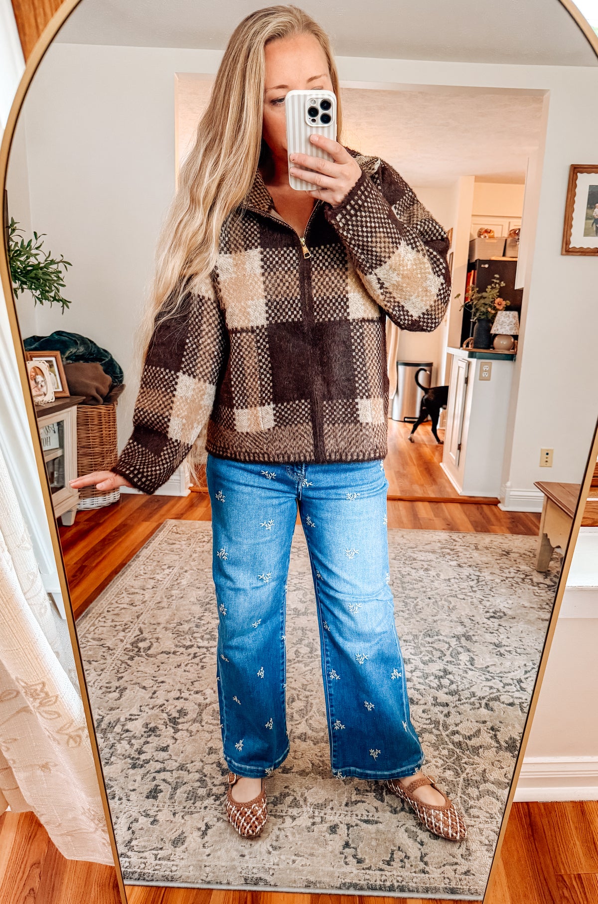 Cozy Contrast Oversized Checkered Jacquard Cardigan