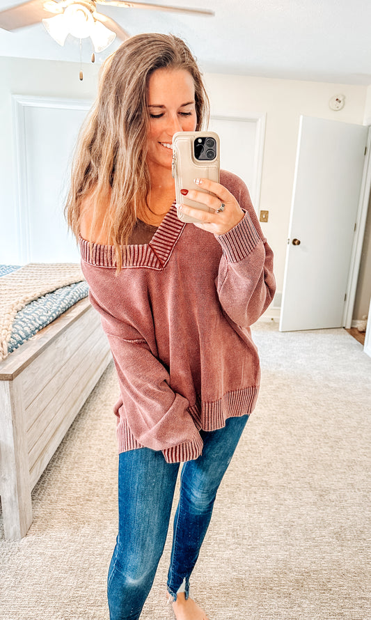 Berry Haze V-Neck Sweater
