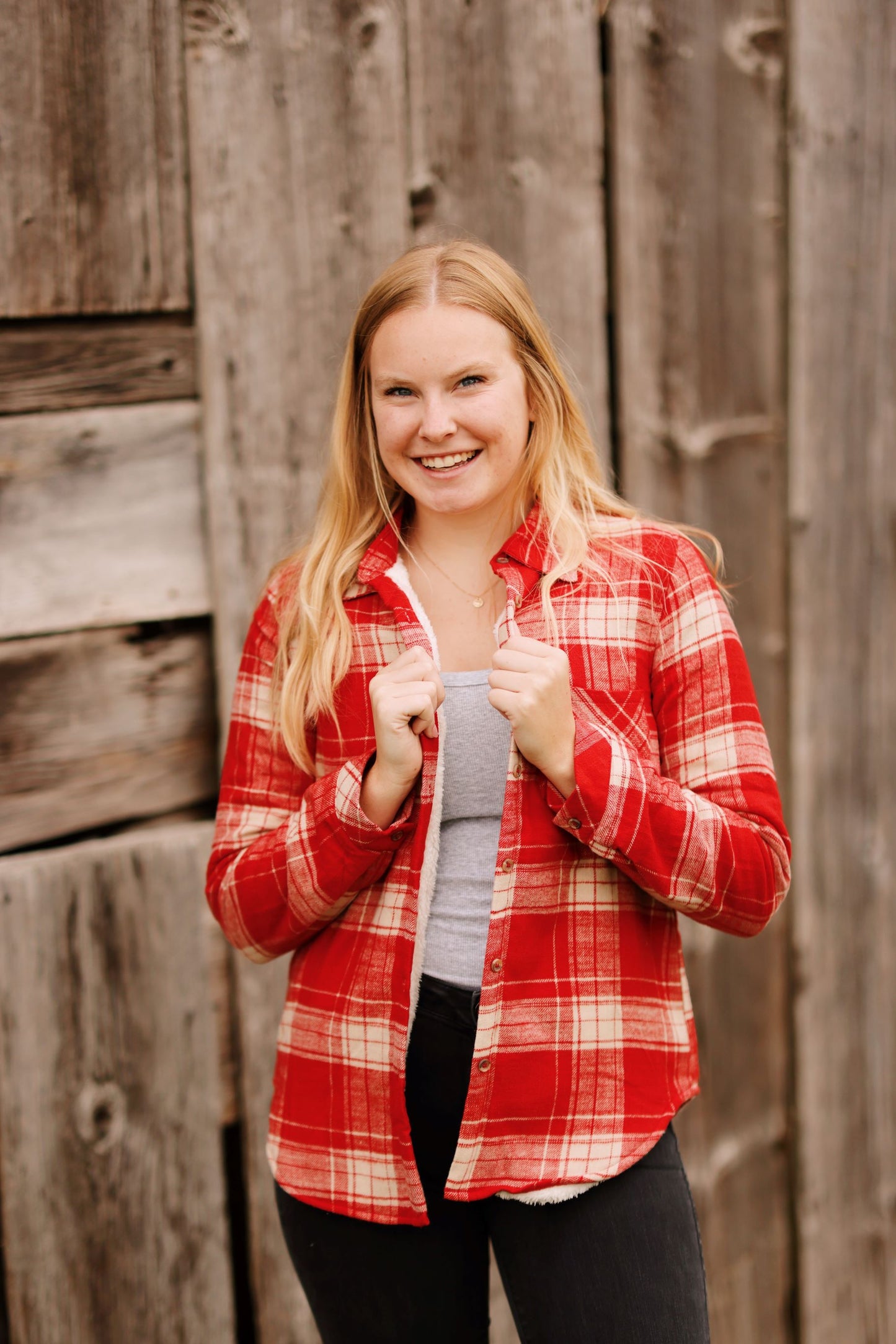 Holiday Fever Fleece Plaid Shacket-Red