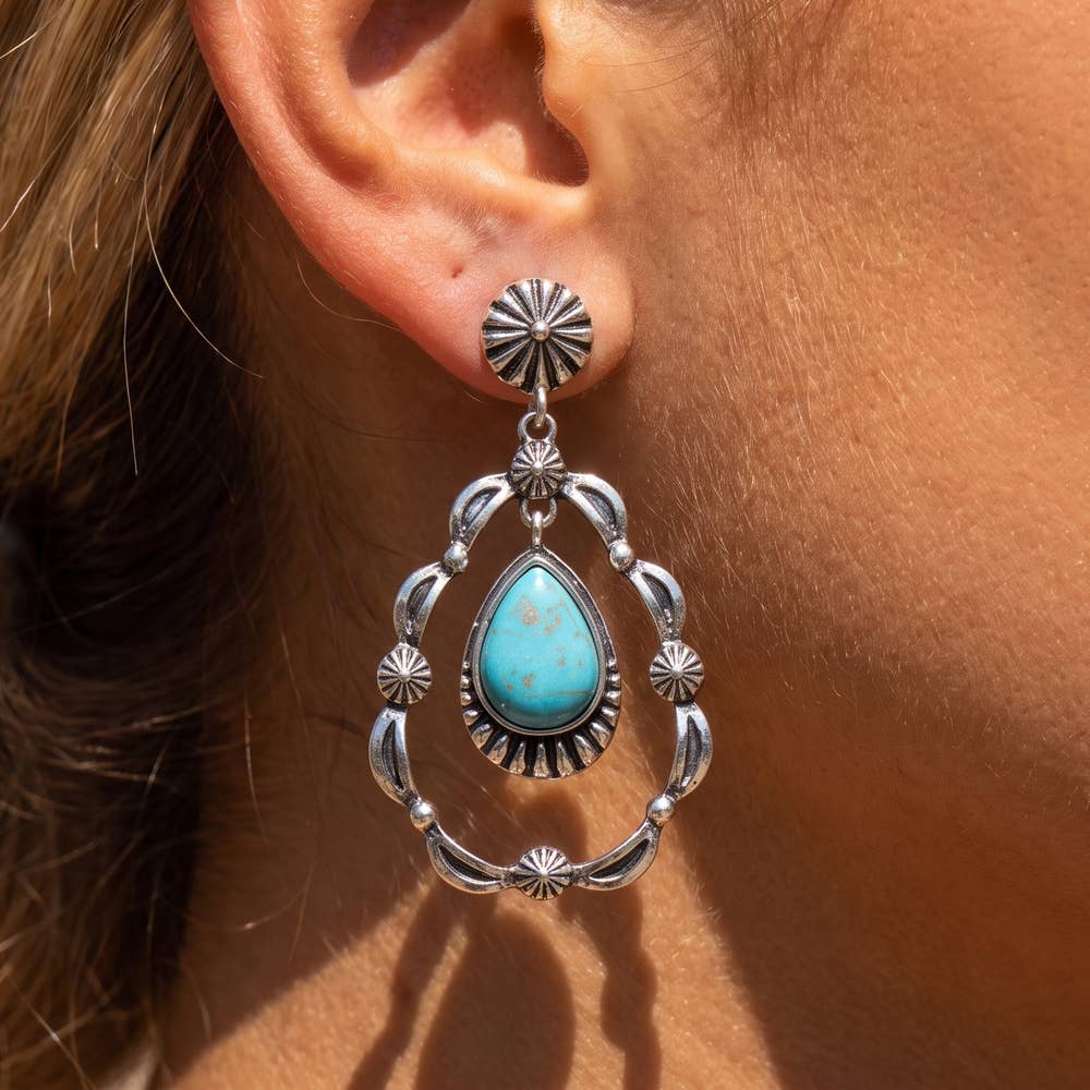 Turquoise Concho Teardrop Earrings