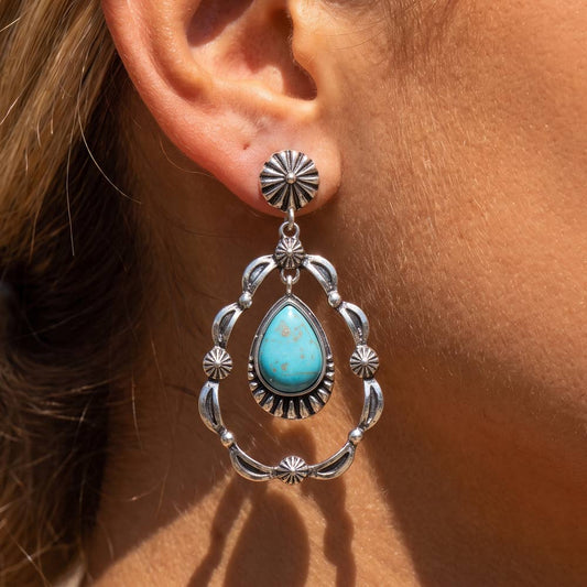 Turquoise Concho Teardrop Earrings