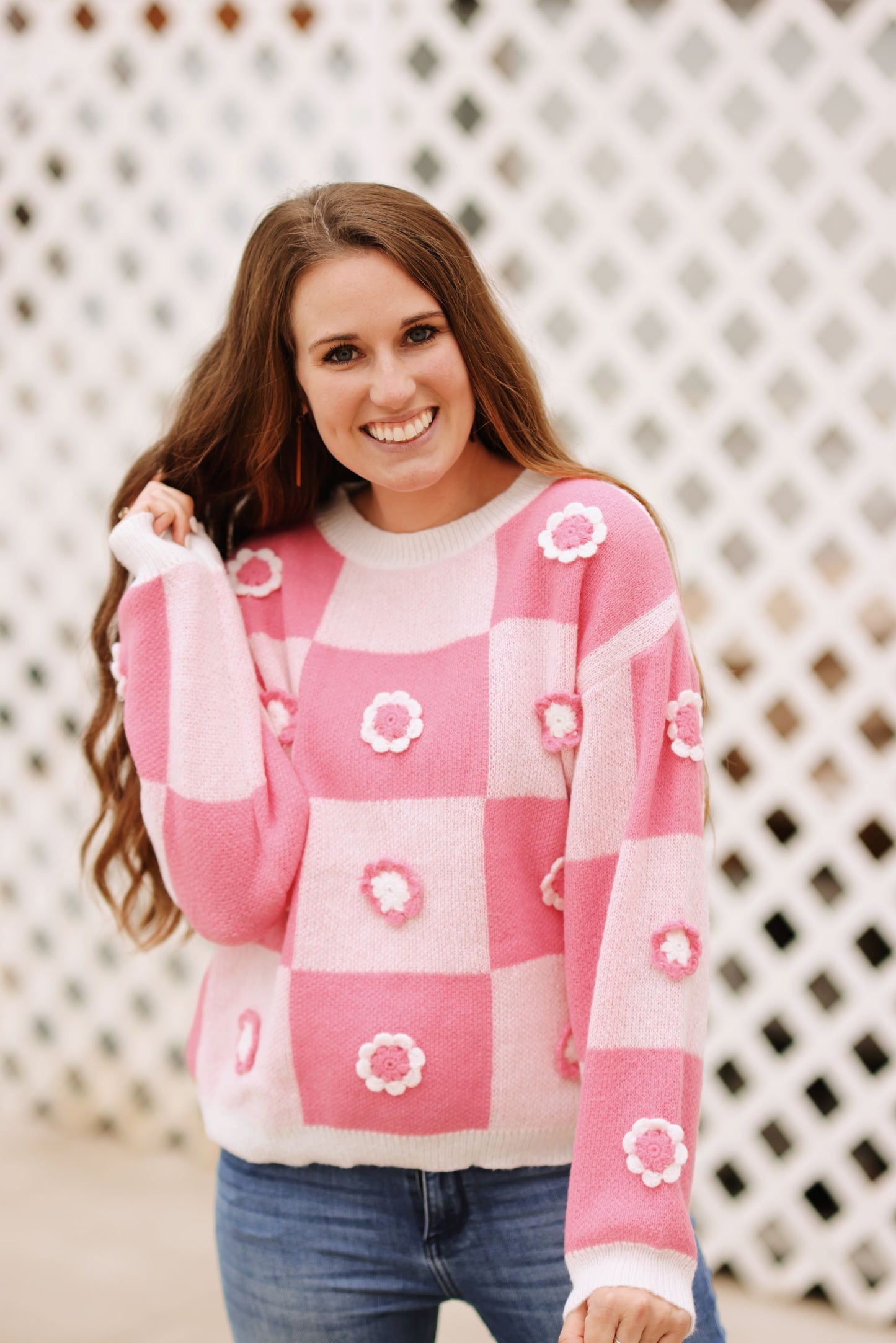 Flower Patches Checkered Sweater