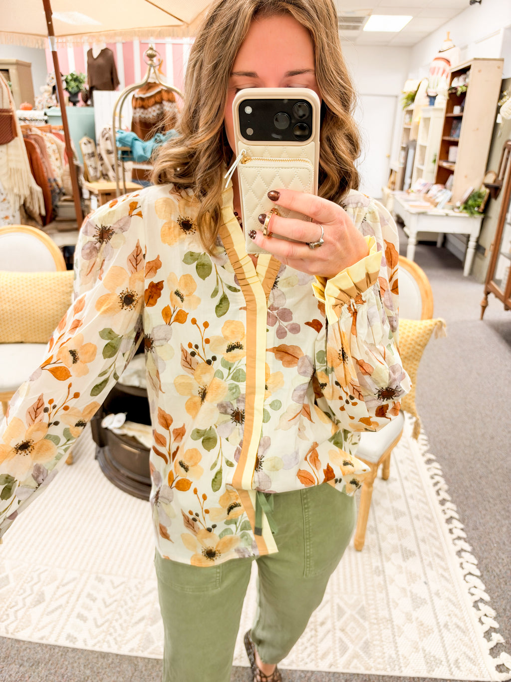 Whispering Garden Ruffle Trimmed Poet Blouse (S-XL)