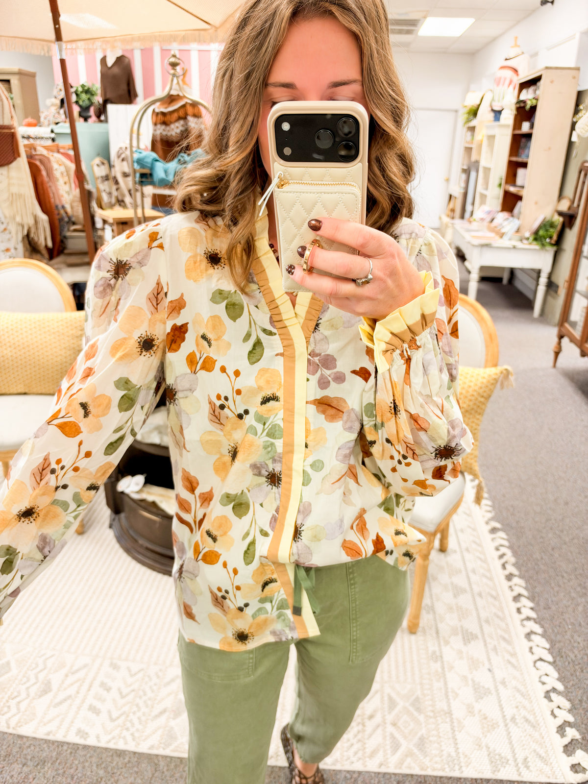Whispering Garden Ruffle Trimmed Poet Blouse (S-XL)