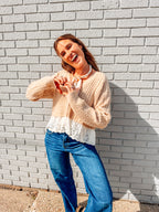 Lace Trim Cable Knit Sweater