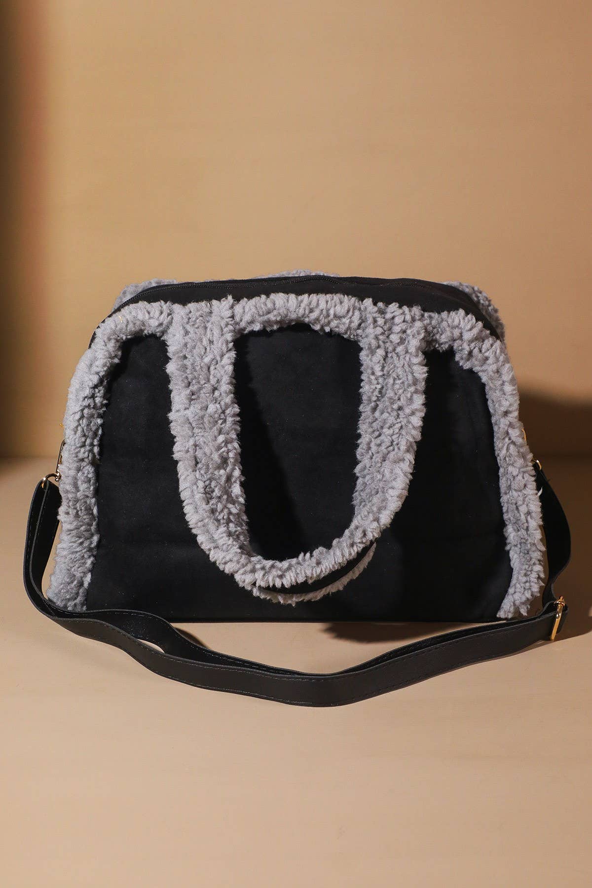 Fleece Trim Tote & Crossbody Bag