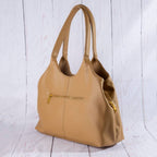 Exterior Zip Pocket Leather Hobo Shoulder Bag