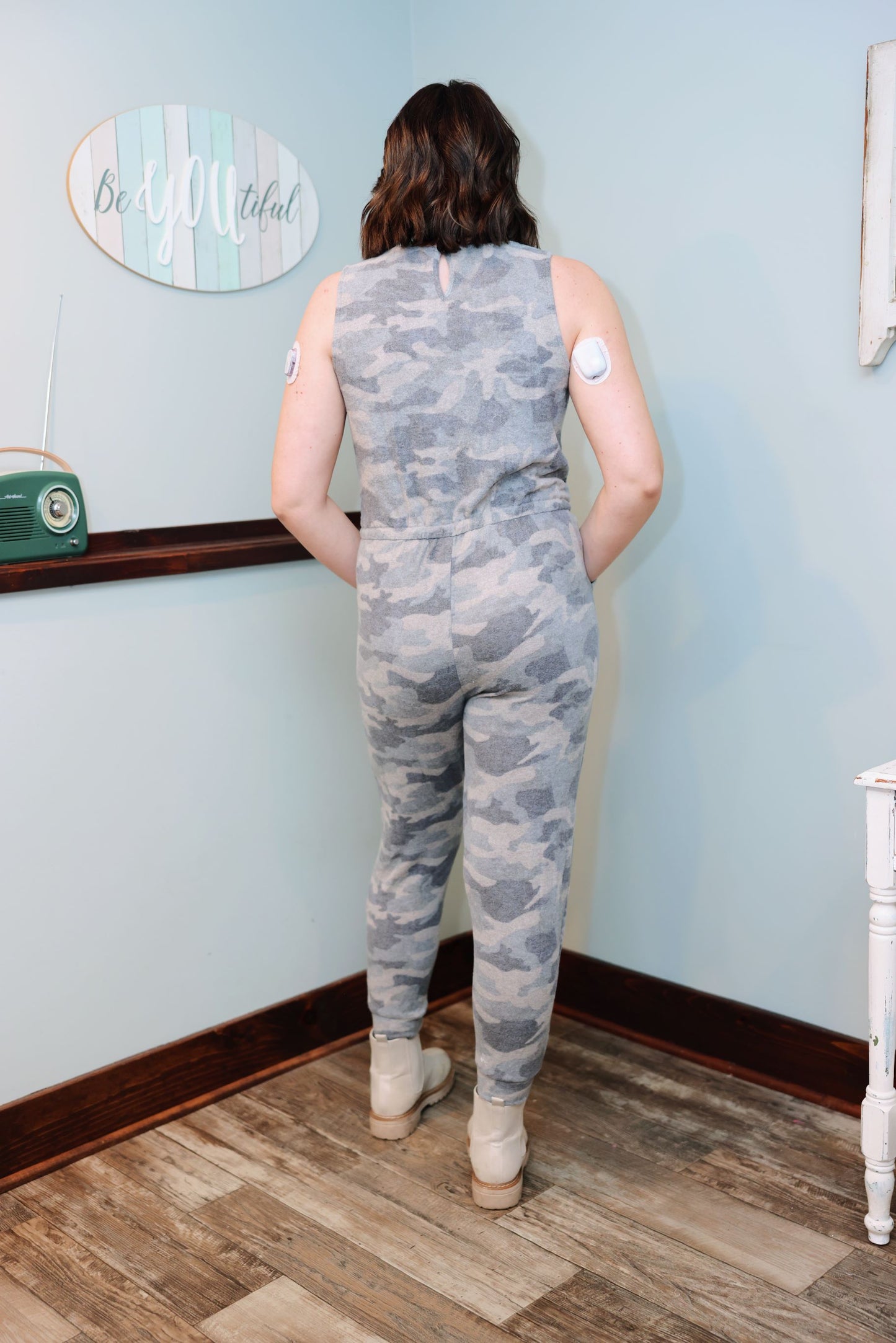 Camouflage Print Brushed Hacci Jumpsuit