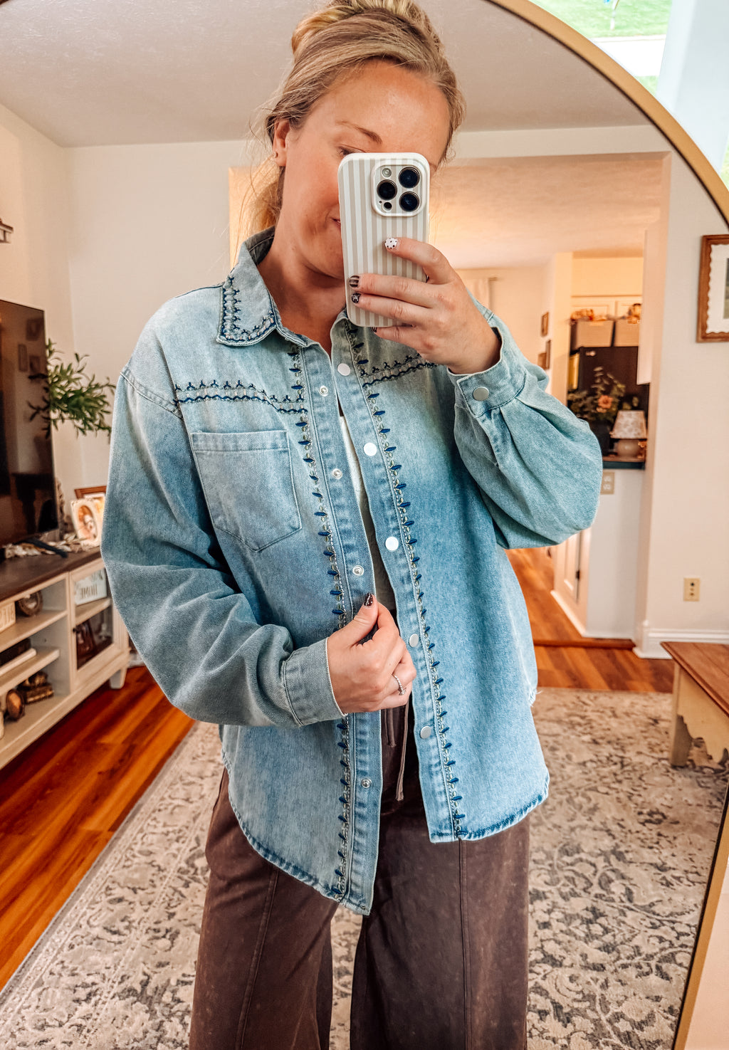 The Wild & Free Embroidered Denim Button Up