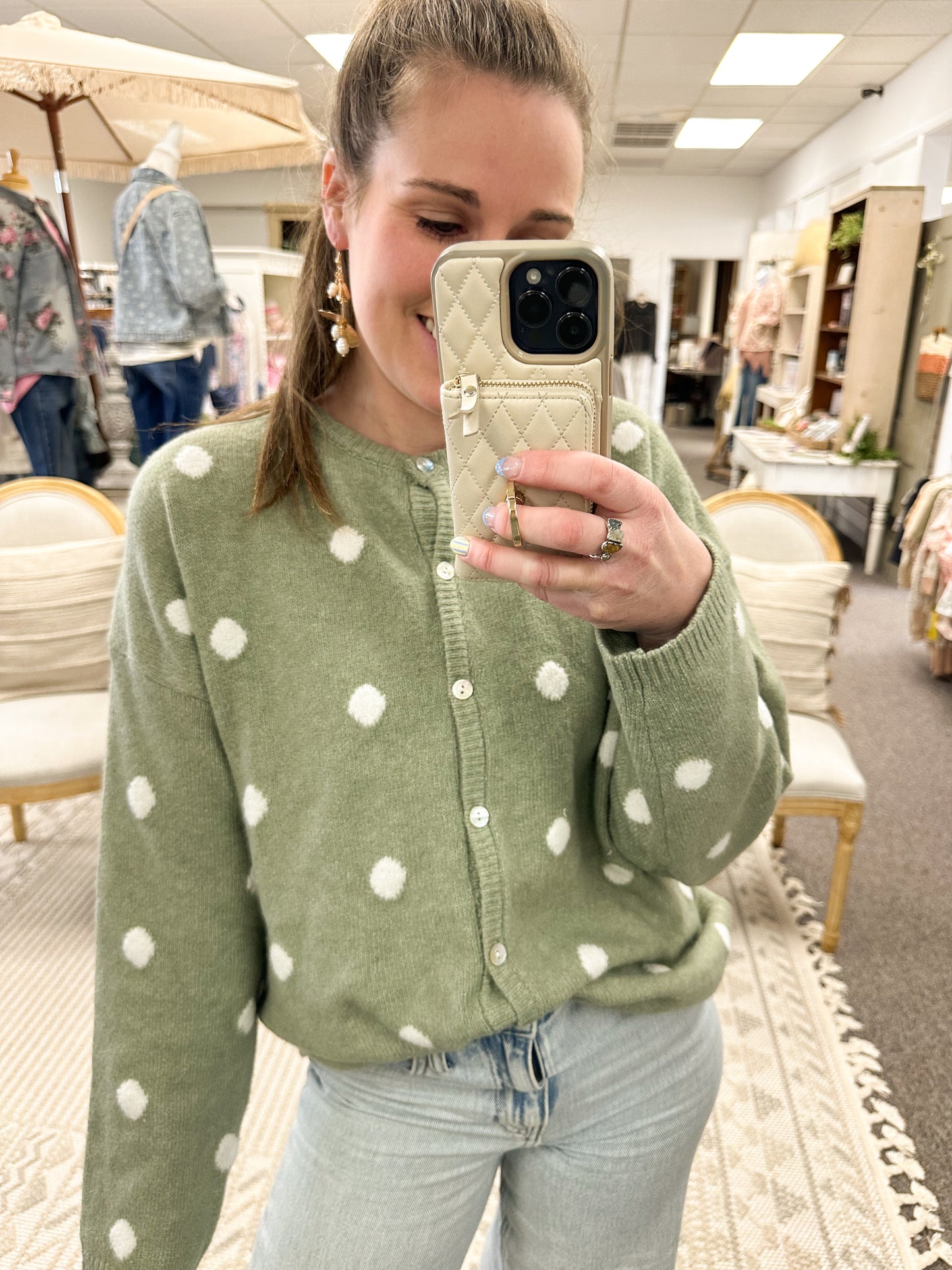 Meadow Mist Polka Dot Cardigan