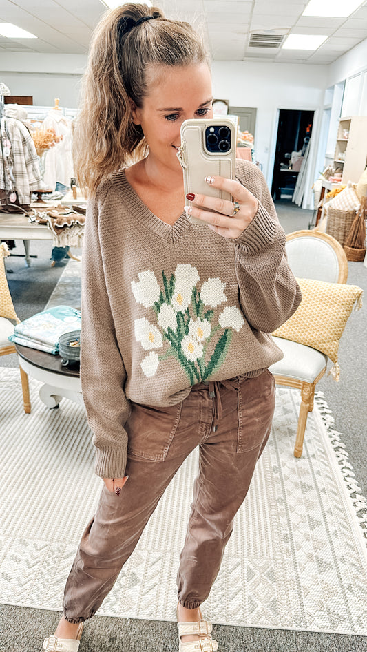 Bloom & Stitch V-Neck Sweater