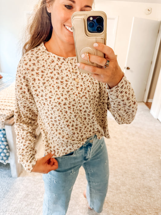 Whispering Florals Ribbed Knit Top