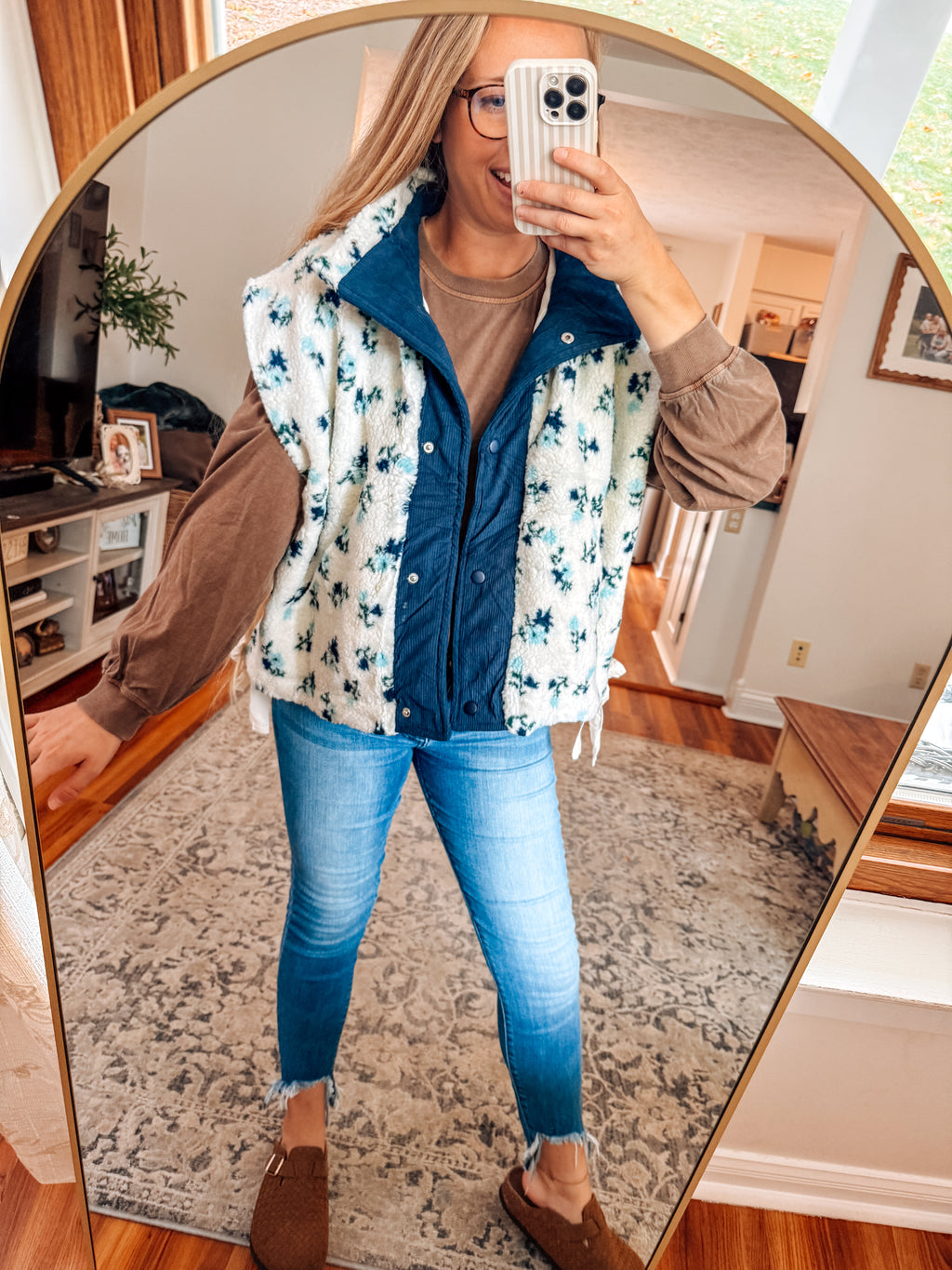 Cozy In Bloom Floral Sherpa Corduroy Vest