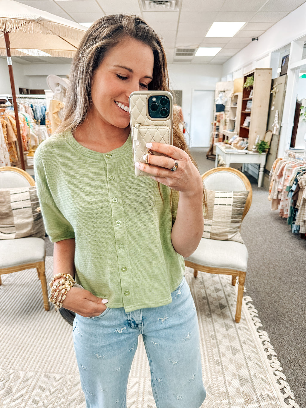 The Soft Classic Short Sleeve Cardigan-Green