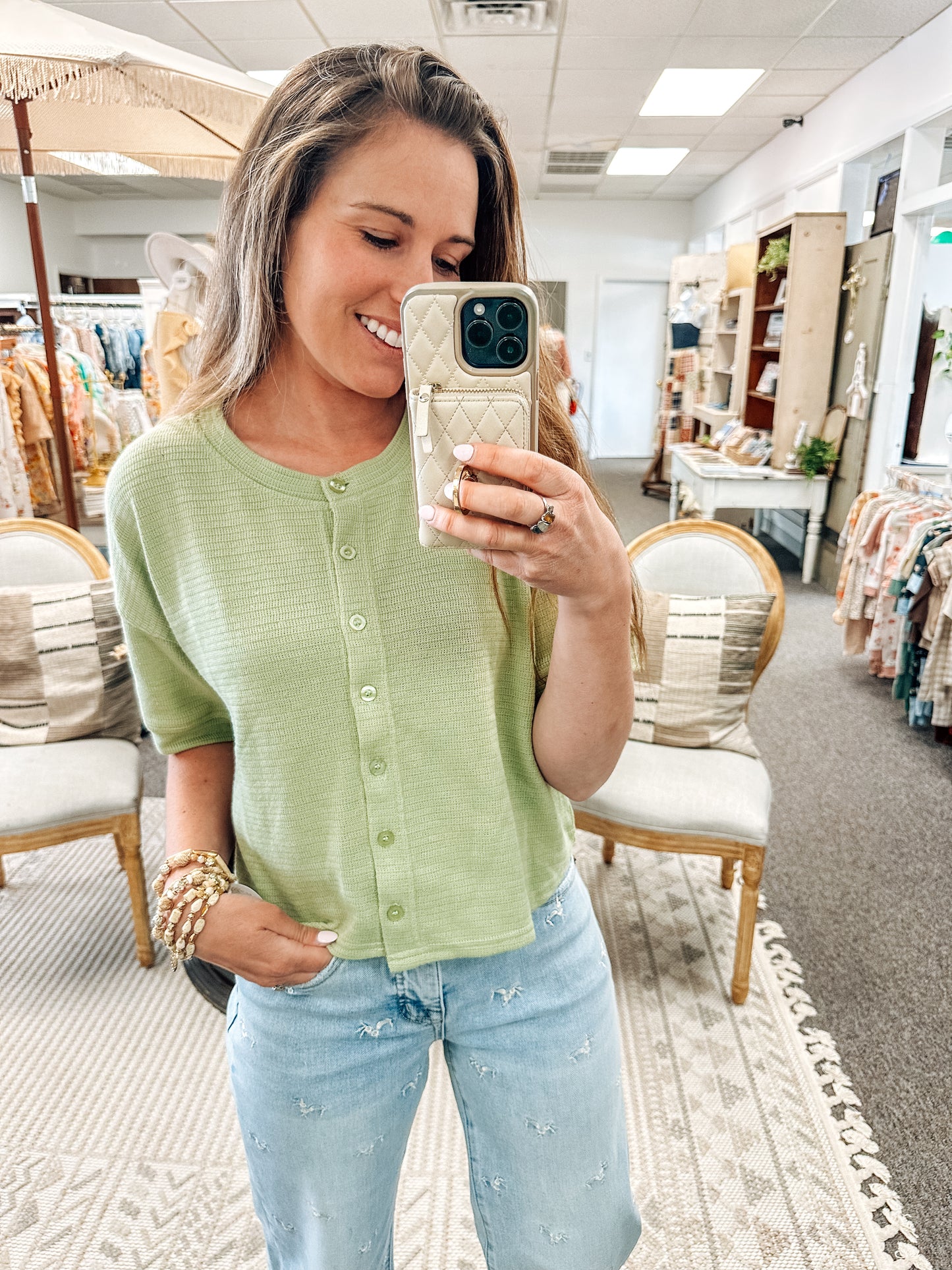 The Soft Classic Short Sleeve Cardigan-Green