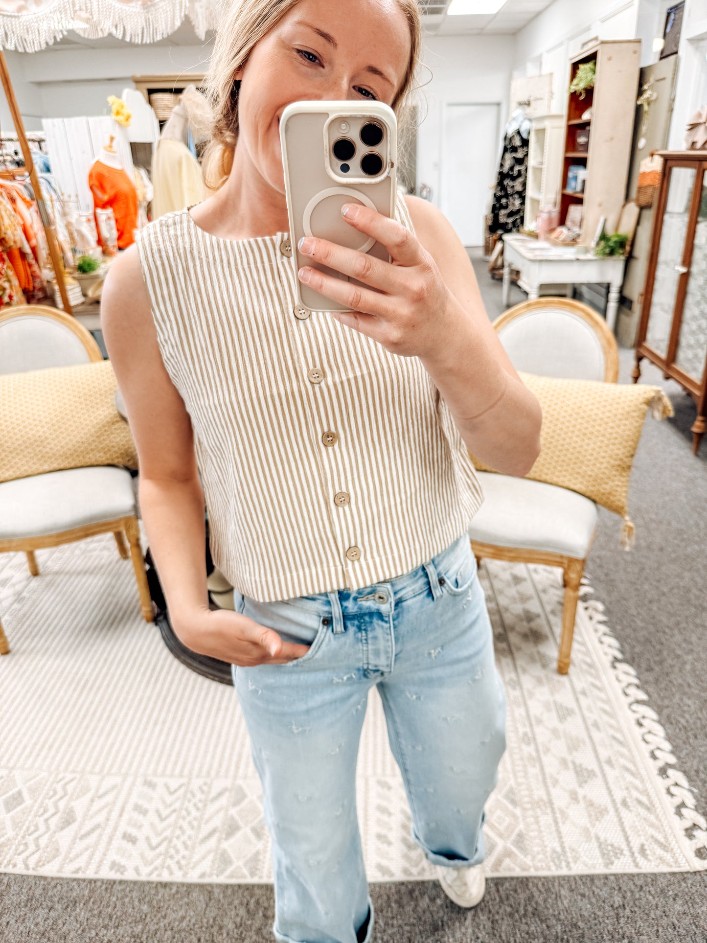 Latte Line Button Down Top